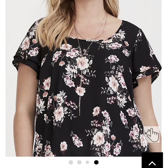 BLACK FLORAL FLUTTER SLEEVE GEORGETTE BLOUSE - Picture 3 of 6